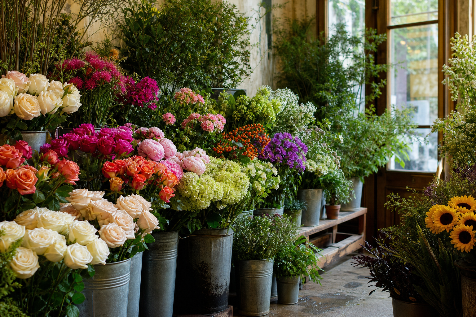 Interno della fioreria con fiori freschi
